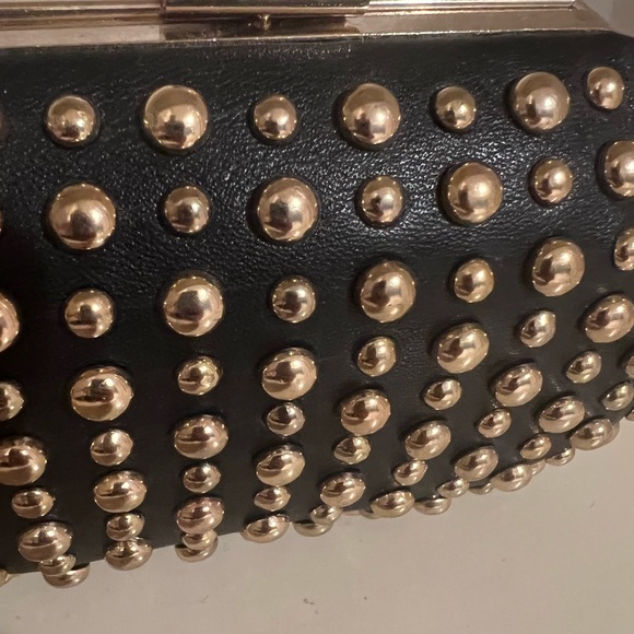 NEW. Blk leather gold studded clutch of crossbody! - Picture 9 of 12